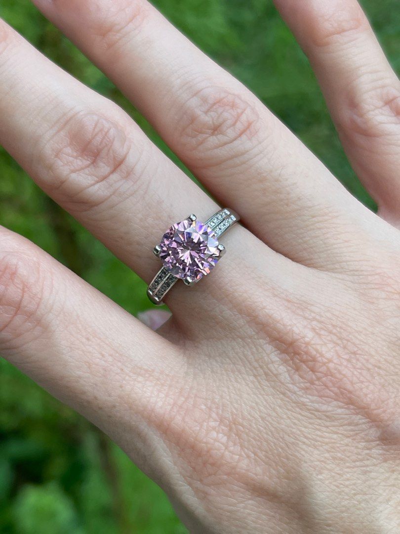R0198 Pink Moissanite Ring in costume jewellery silver Women s Fashion Jewelry Organisers Rings on Carousell