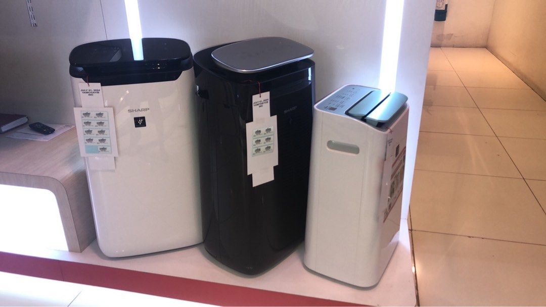 SHARP AIR PURIFIER (Category: Air Purifiers & Dehumidifiers) located in Quezon City. Submitted by maryann5721 (Listing ID 1317521622, Image 2). Description: SHARP Air Purifier FP-J30E-A (23sqm) -6,200 FP-J40E-W (30sqm) -10,700 FP-J60E-W (42sqm) -16,200 FP-J50PH 40sqm - 13,200 FP-J80EP-H (62sqm) -20,000 SHARP Air Purifier w/ Mosquito Catcher FP-JM30EP-B (23sqm) -8,900 FP-JM40EP-B (30sqm) -13,200 FP-GM50E-B (40sqm) -15,500 DW-E16FPW SRP 21,198 Cash