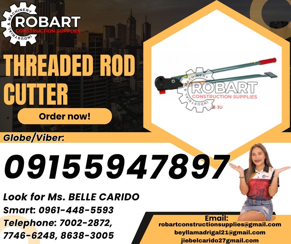 Threaded Rod Cutter (Category: Construction Tools & Equipment) located in Manila. Submitted by bellarobart (Listing ID 1317407655, Image 1). Description: Threaded Rod Cutter Brand: MCC Model: AB-3U Cutting Capacity: 3/8"NC 𝑹𝑶𝑩𝑨𝑹𝑻 𝑪𝑶𝑵𝑺𝑻𝑹𝑼𝑪𝑻𝑰𝑶𝑵 𝑺𝑼𝑷𝑷𝑳𝑰𝑬𝑺 Office Address: 1405 Yuseco St. Sta Cruz Manila SEND US MESSAGE FOR INQUIRIES ‼️ ‼️ Glb/Vibr: 0915-594-7897 Smrt: 0961-448-5593 Landline: (7746-6248 / 7002-2872) 𝓛𝓞𝓞𝓚 �