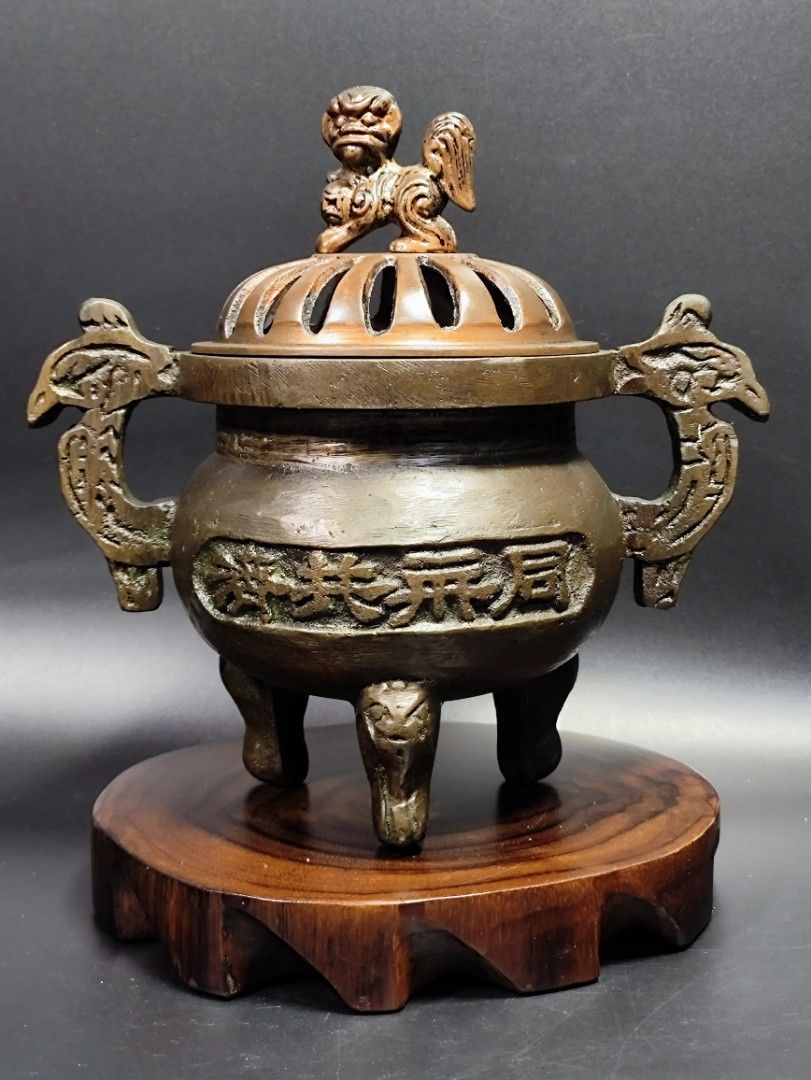 早期銅爐老件- 海一廠同舟共濟三腳爐#03（古董/銅雕/收藏/銅爐/香爐