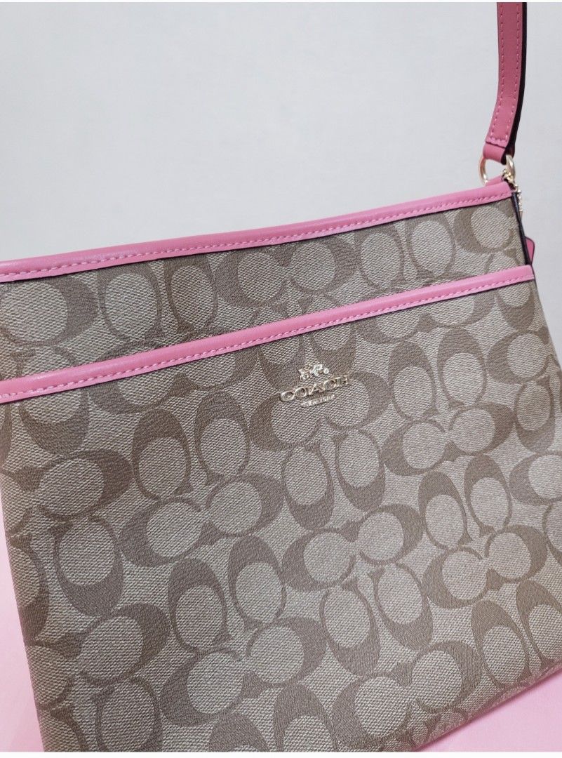 Authentic Coach Signature Zip File Xbody cross body sling shoulder bag pink F29210