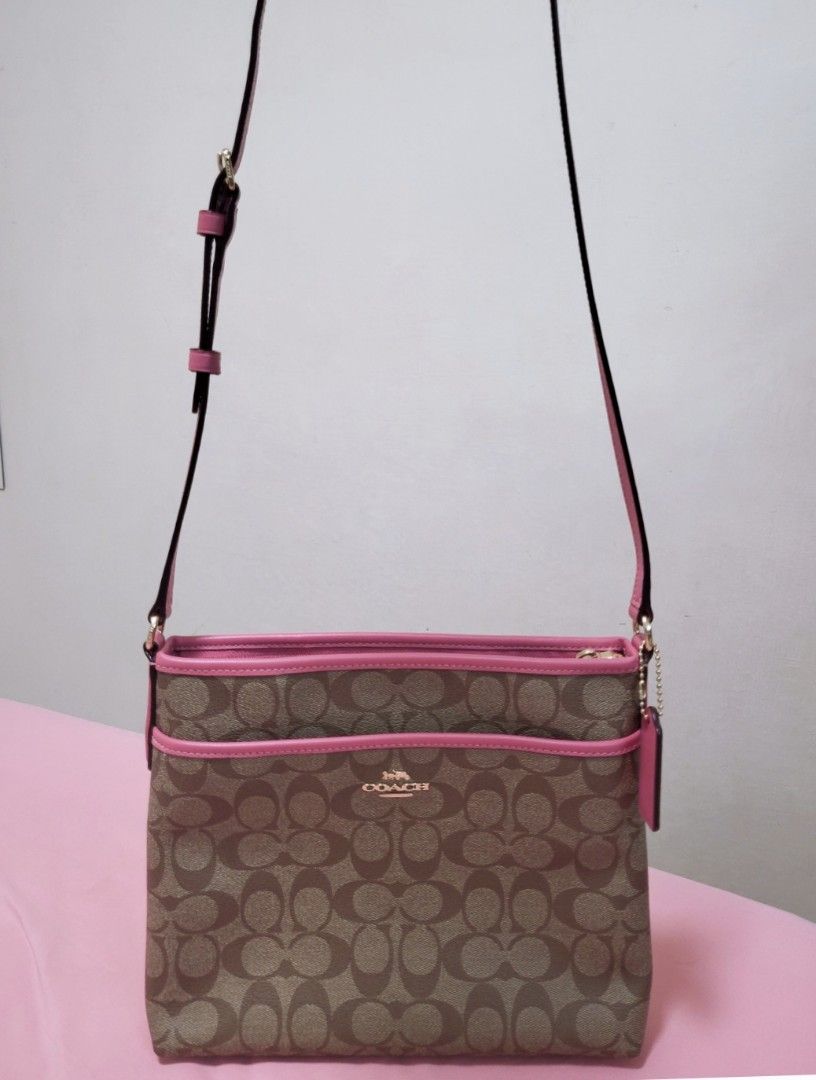 Authentic Coach Signature Zip File Xbody cross body sling shoulder bag pink F29210