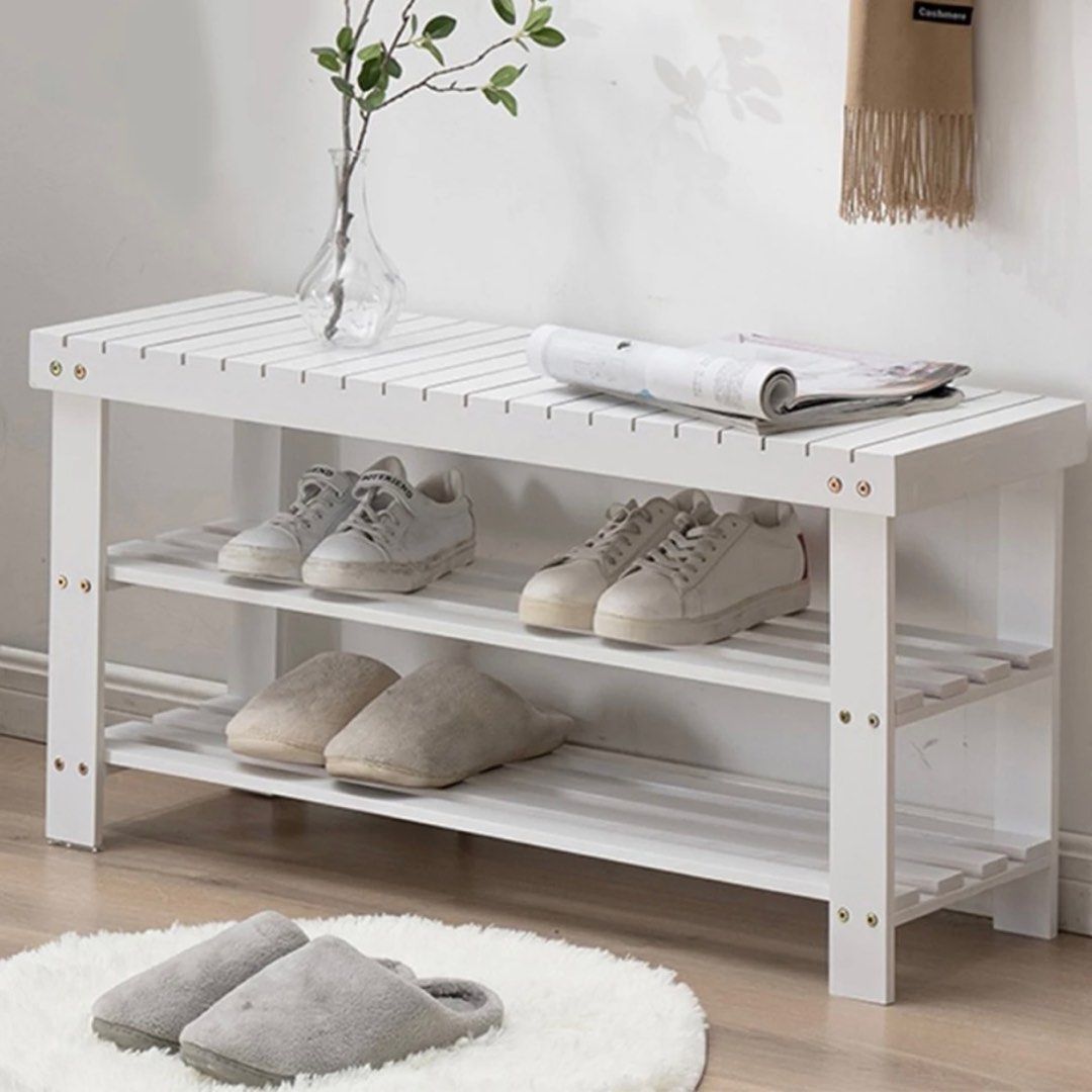 Bamboo Shoe Rack Bench Seat for Wearing Taking Off Shoes Waterproof Durable Shoe Organiser Strong Household Shoe Storage Bench Entryway Shoe