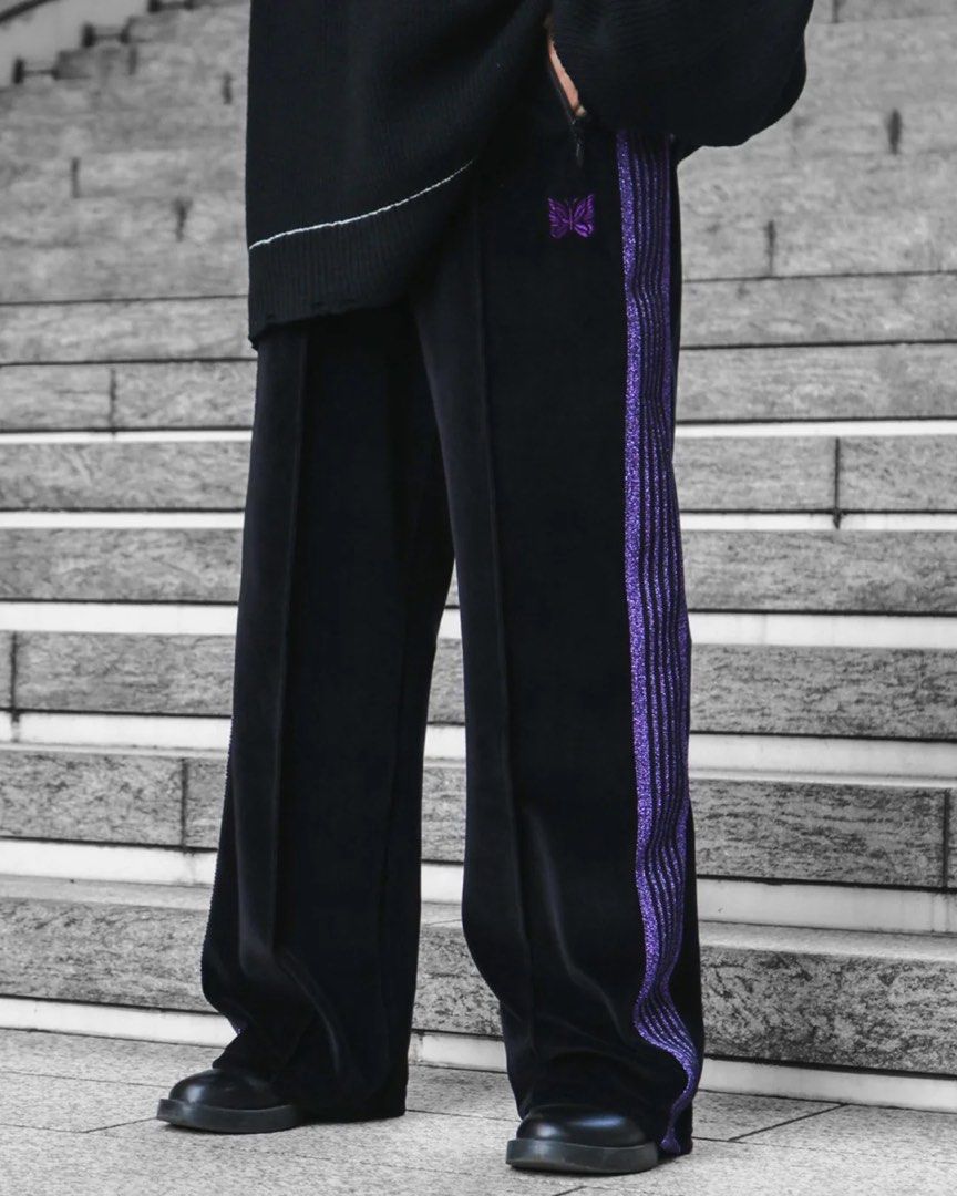 Below Market Price NEEDLES EXCLUSIVE TRACK PANTS BLACK X PURPLE GLITTER