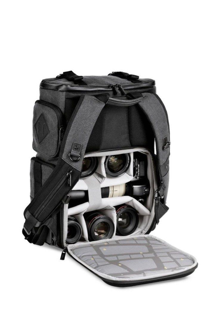 Camera Backpack (Category: Camera Bags & Carriers) located in Singapore. Submitted by yongsanfoo (Listing ID 1312422196, Image 3). Description: Product Features: Fits DSLR with 70-200 f/2.8 attached and up to 5 lenses Customisable dividers fit DJI Mavic Pro/Platinum kit Accommodates 15” laptop Rear access for maximum security Manfrotto Protection System absorbs shock & protects kit The new Walkabout camera bag collection is your perfect urban com