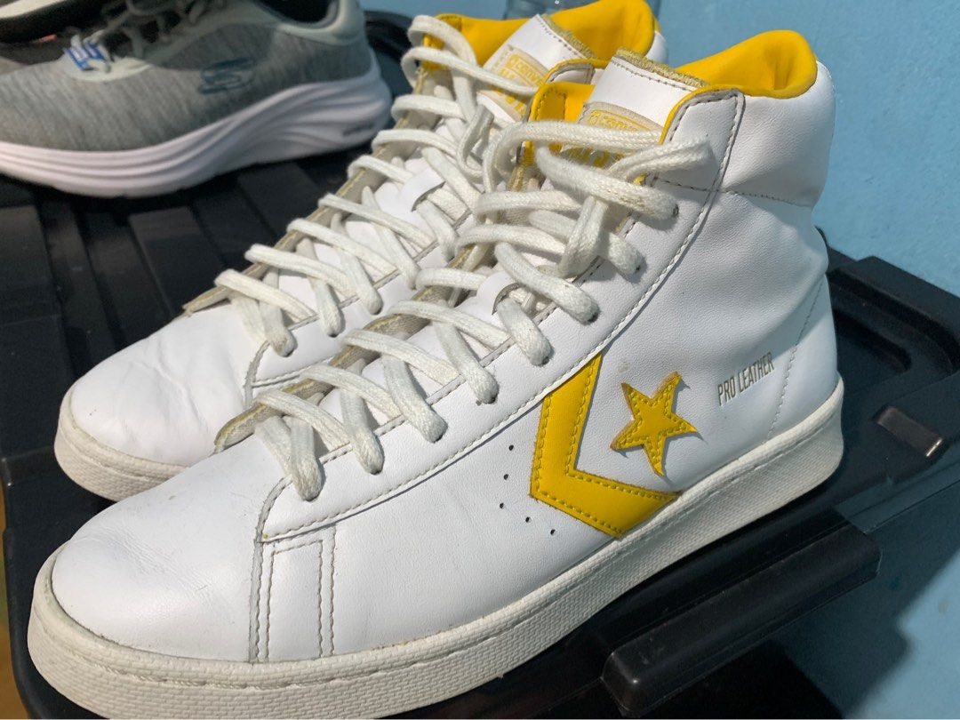 Converse All Star High Cut Leather Sneakers (Category: Sneakers) located in Quezon City. Submitted by maria16_ (Listing ID 1312300058, Image 3). Description: Authentic pair from Converse No issues besides signs of usage Size: EU 41/ UK 7/ US 8.
