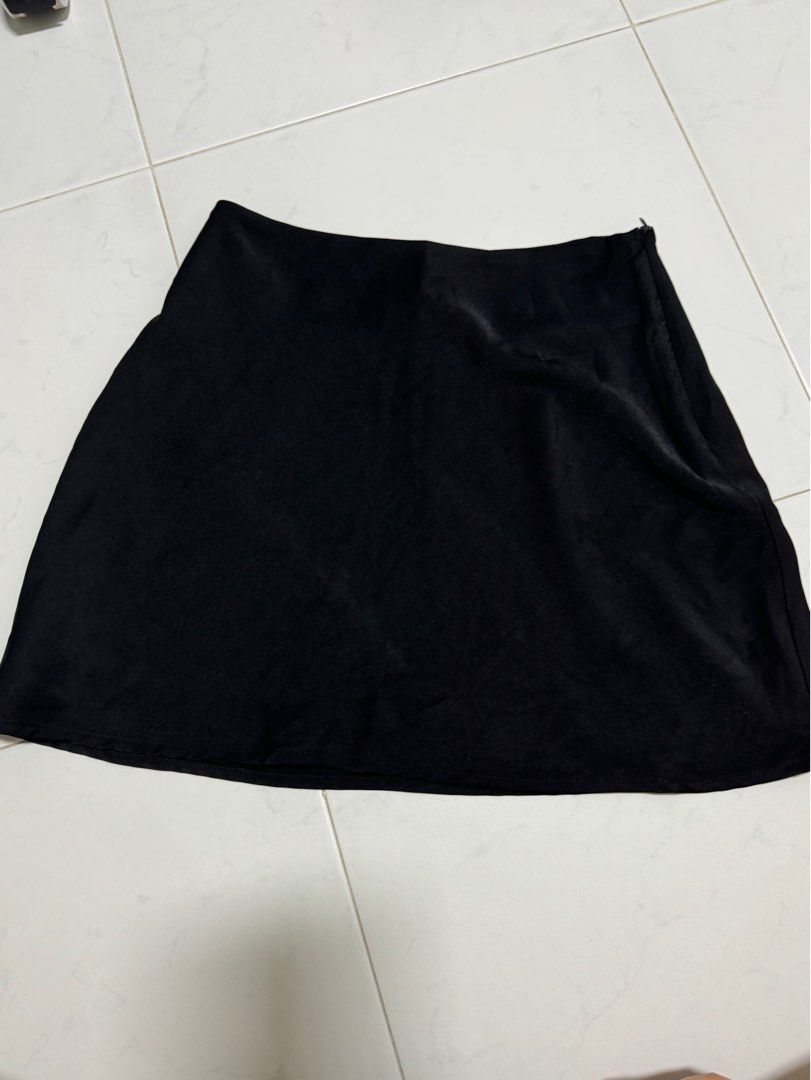Black satin skirt cotton on top