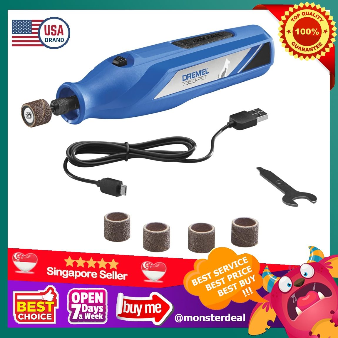 Dremel 7350 PET 4V Pet Dog Nail Grinder Easy To Use Safe Nail Trimmer Professional Pet Grooming Kit Works on Large Medium Small Dogs Cats