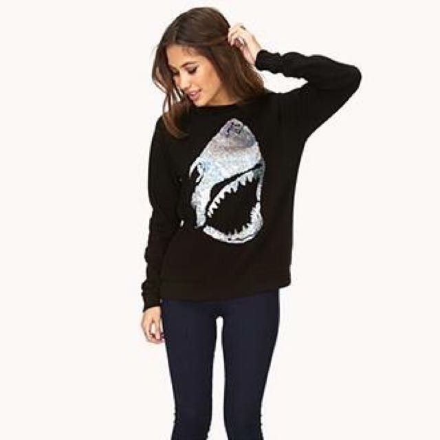 Forever 21 Sequin Shark Sweatshirt Women s Fashion Coats Jackets and Outerwear on Carousell