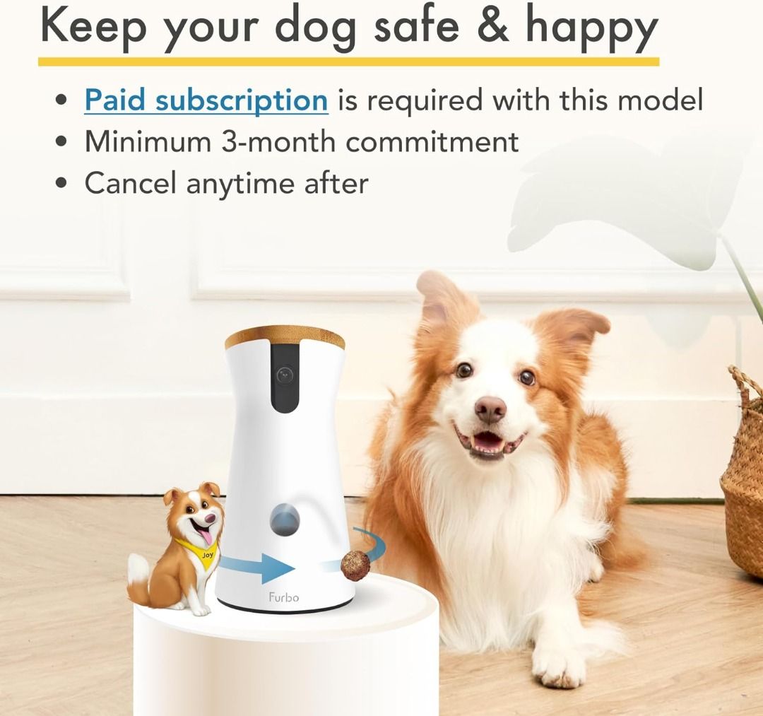 Furbo 360 Dog Camera Premium Safety Package Subscription Required Smart Camera Designed for Dogs 360 View Tracking Treat toss Barking