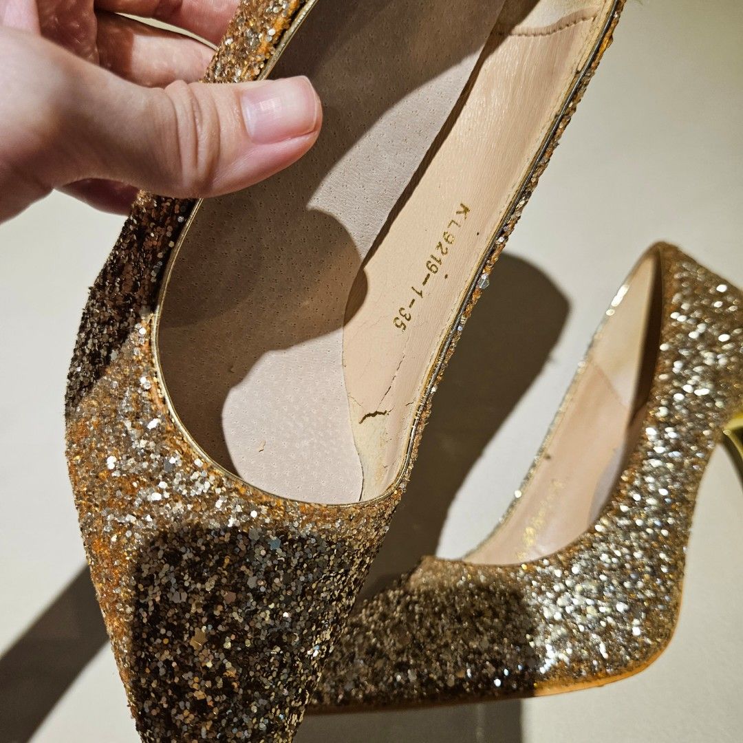 Gold glitter pointed heels clearance