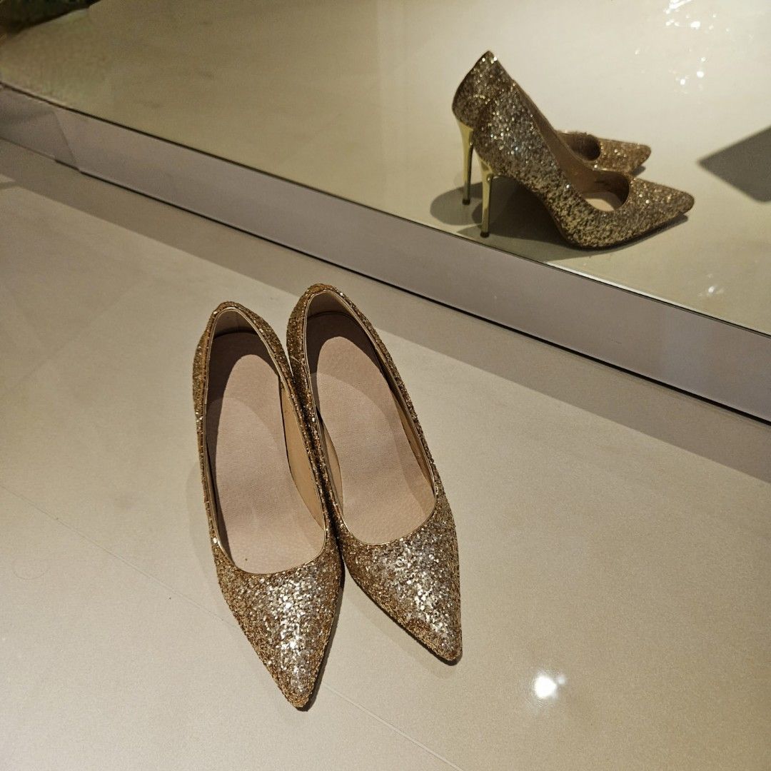 Gold glitter pointed heels cheap
