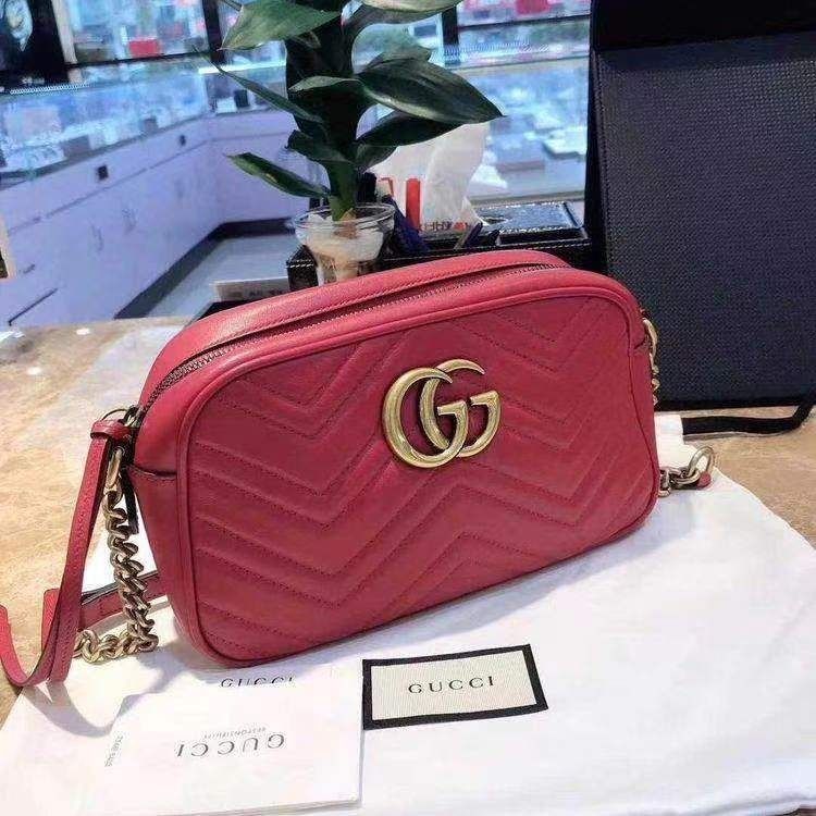 Gucci Gg Marmont Matelasse Small Shoulder Bag Hibiscus Red 447632 DTD1T 6433