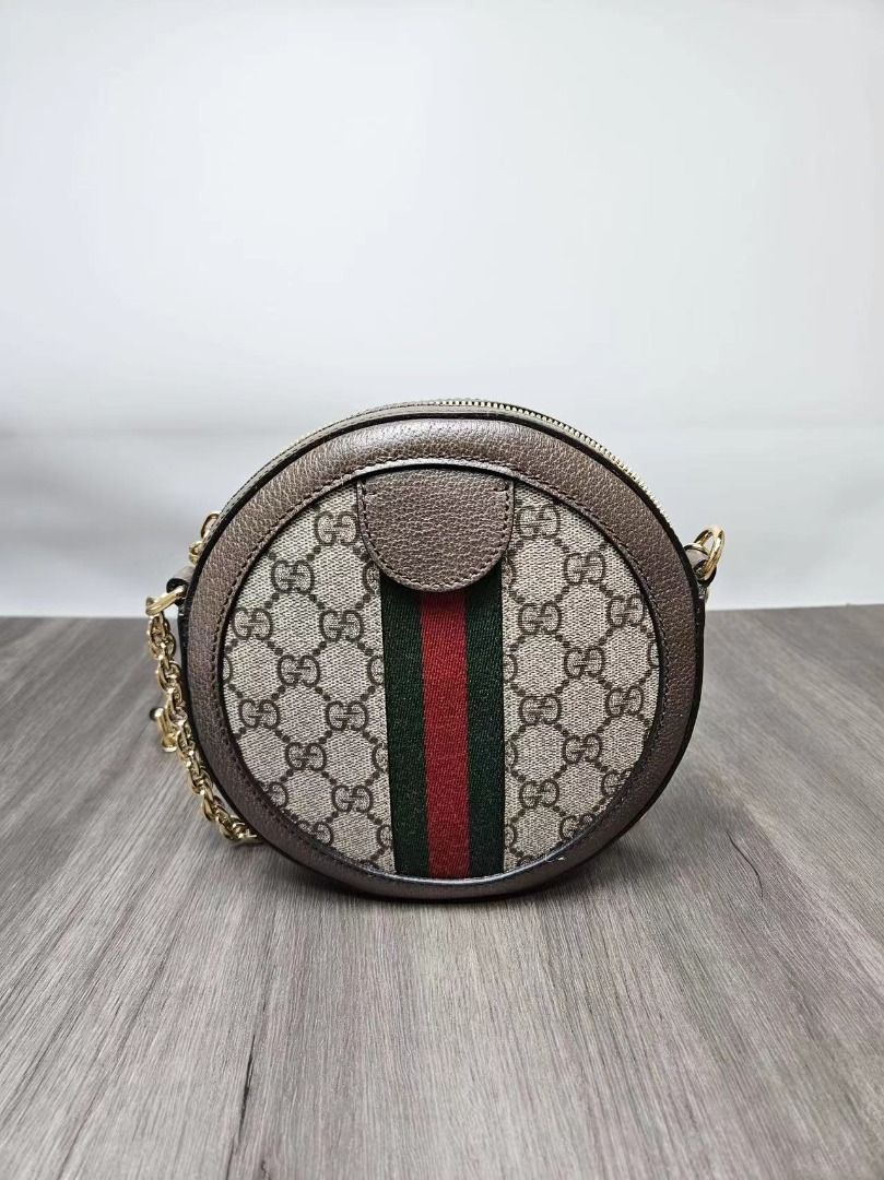 Gucci Ophidia Mini GG Round Crossbody Bag Beige Ebony 550618 96I3B 8745