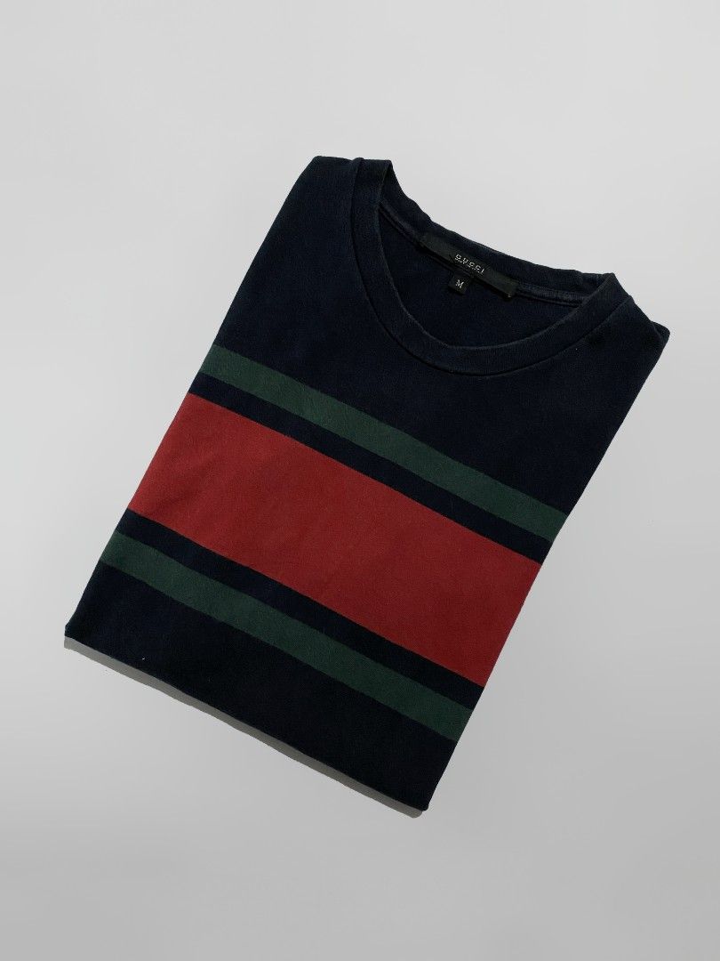 GUCCI red/green chest stripe tee (Category: Luxury Apparel) located in Bacolod City. Submitted by bt_ph (Listing ID 1312324020, Image 2). Description: GUCCI red/green chest stripe tee Authentic made in Italy Size: MEDIUM Dimensions: 18.5 X 26.5 inches Condition: Excellent Issue: None.