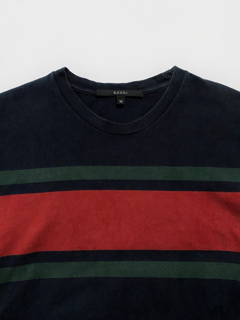 GUCCI red/green chest stripe tee (Category: Luxury Apparel) located in Bacolod City. Submitted by bt_ph (Listing ID 1312324020, Image 3). Description: GUCCI red/green chest stripe tee Authentic made in Italy Size: MEDIUM Dimensions: 18.5 X 26.5 inches Condition: Excellent Issue: None.