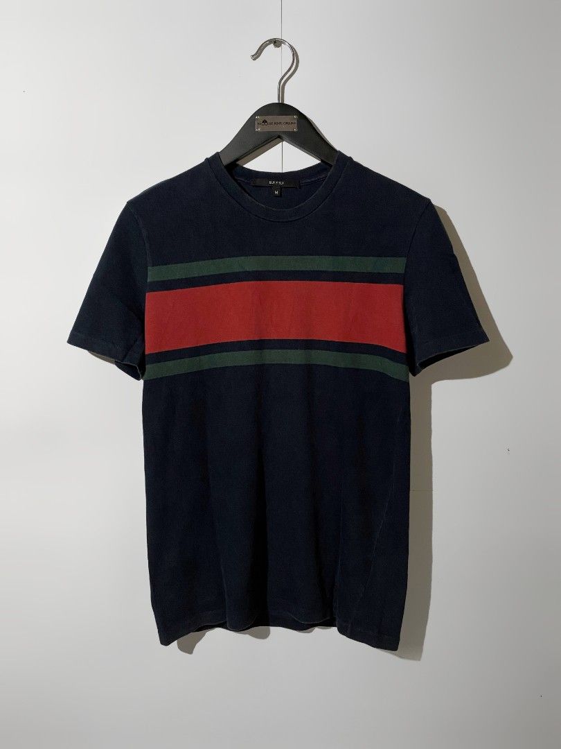 GUCCI red/green chest stripe tee (Category: Luxury Apparel) located in Bacolod City. Submitted by bt_ph (Listing ID 1312324020, Image 1). Description: GUCCI red/green chest stripe tee Authentic made in Italy Size: MEDIUM Dimensions: 18.5 X 26.5 inches Condition: Excellent Issue: None.
