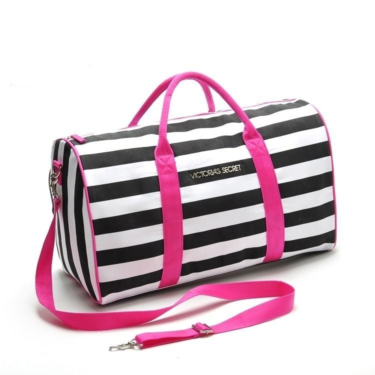 Victoria secret pink and black striped bag cheap
