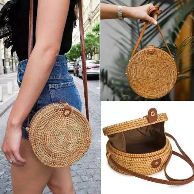 Light brown rattem bag cane rattem bag circle cane bag Korean cute plain brown rattem shoulder bag Women s Fashion Bags Wallets Purses Pouches on Carousell