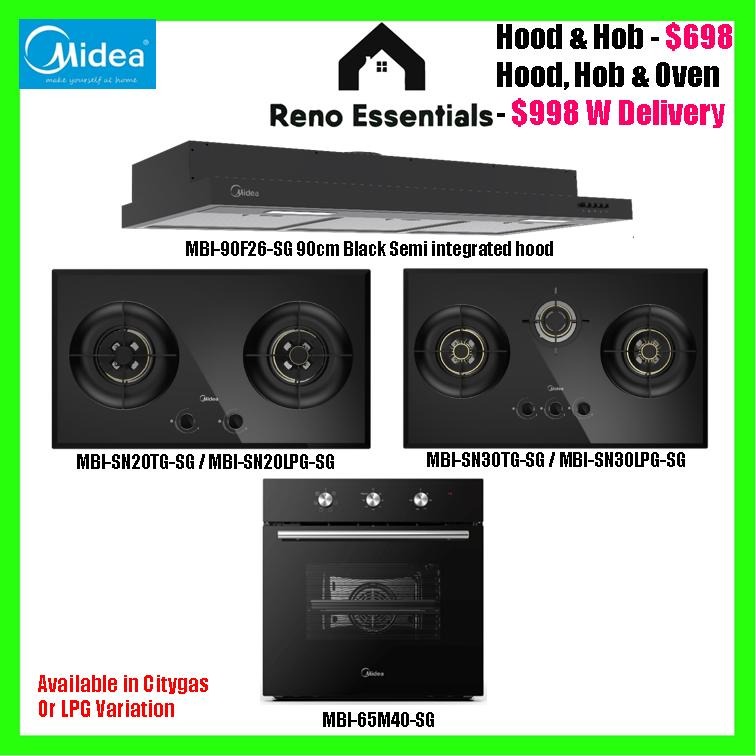 Midea Semi integrated hood Cooker hob Built in oven package MBI90F26