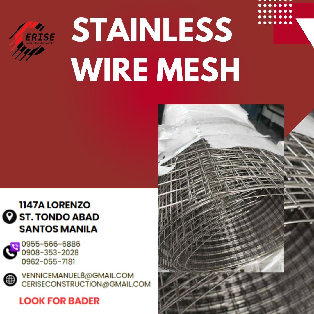 STAINLESS WIRE MESH (Category: Construction Tools & Equipment) located in Manila. Submitted by vlmhardwarevennice (Listing ID 1312327883, Image 1). Description: CERISE CONSTRUCTION SUPPLY Look for MS.VEE for inquiries, Office located at 1147ALORENZO ST ABAD SANTOS TONDO MNL satellite office at imus cavite.