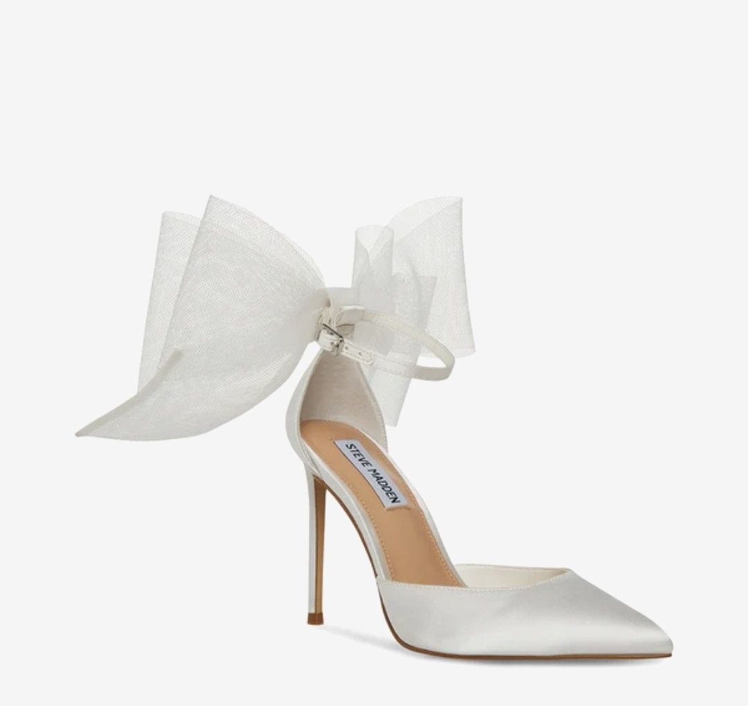 Steven Madden White Satin Heels Women s Fashion Footwear Heels on Carousell
