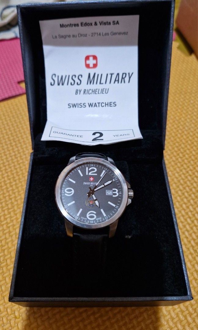 Swiss Military Watch (Category: Men's Watches) located in Caloocan City. Submitted by lemonpotpot (Listing ID 1312393547, Image 2). Description: BN Swiss Military watch Complete with box and warranty card (warranty expired) Needs🔋battery Note: No warranty, no refund once sold.