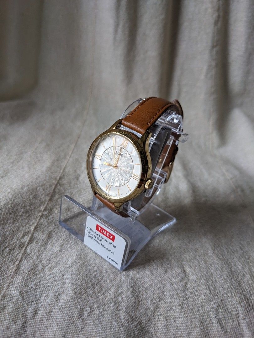 Timex Women s TW2R27900 Peyton Brown Gold Tone Leather Strap Watch Used Women s Fashion Watches Accessories Watches on Carousell