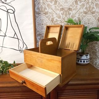 Vintage solid wood sewing box multipurpose organizer makeup box keepsake jewelry box