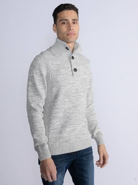 Uniqlo Long Neck Sweater Mens White Grey Top Thick Long Sleeve Men