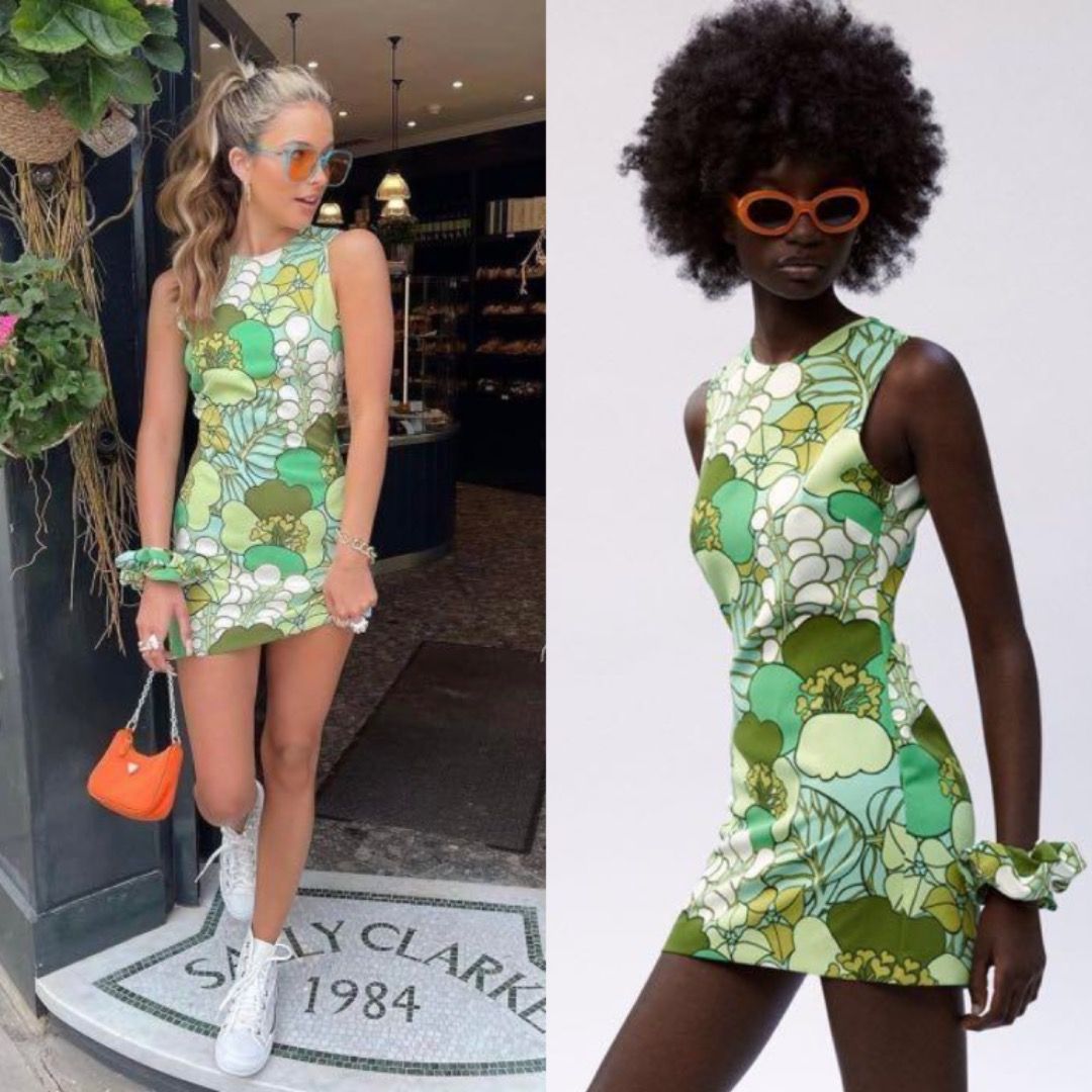 Zara Floral Retro Print Dress with Scrunchie Women s Fashion Dresses Sets Dresses on Carousell