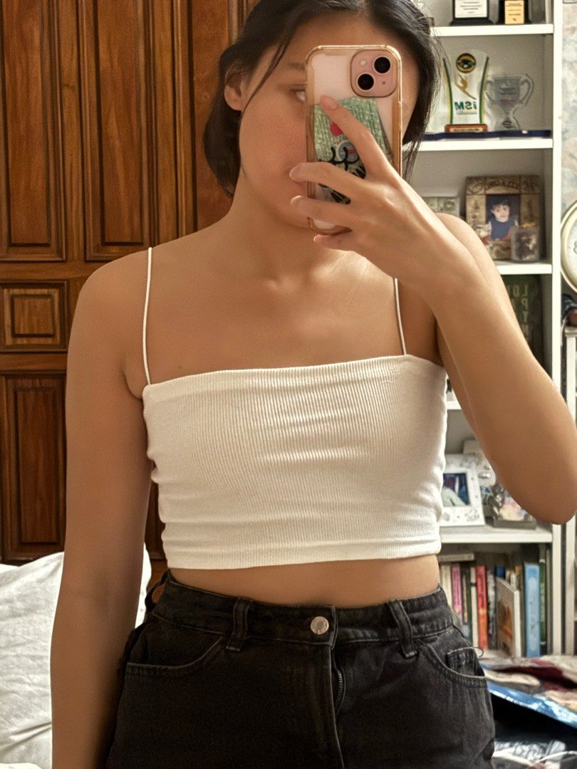 White square neck spaghetti strap top outlet