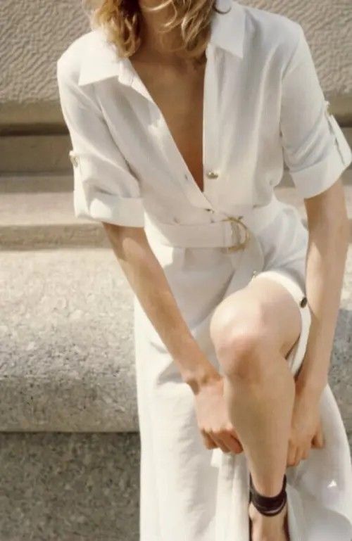 Zara Women s Midi Gold Button Belted Shirtdress White Size XS