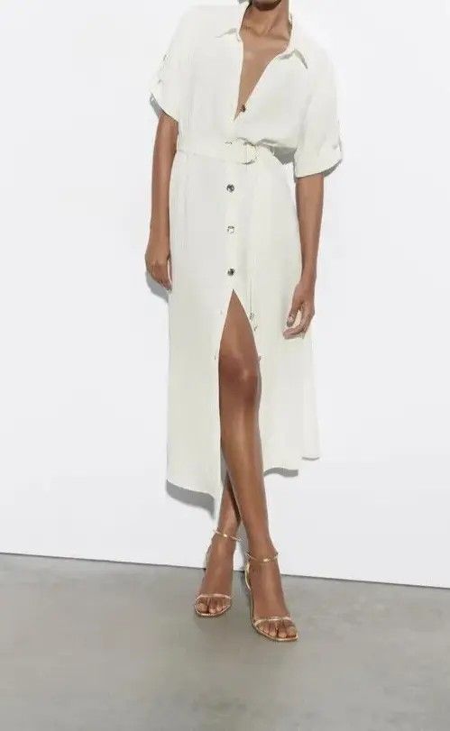 Zara White Shirt Dress ZARA SS24 EMBROIDERED MIDI SHIRT DRESS