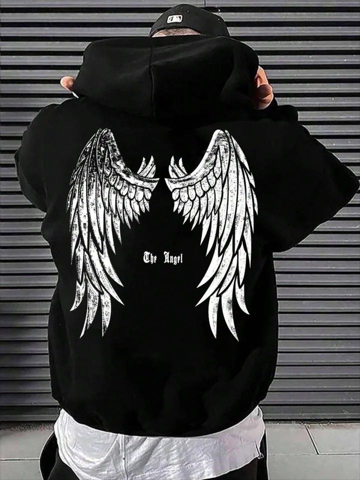 Angel s Wings Printing Men Hoody O Neck All Match Loose Sweatshirt Fashion Fleece Basic Daily Comfortable Hoodie Clothes Men s Fashion Coats Jackets and Outerwear on Carousell