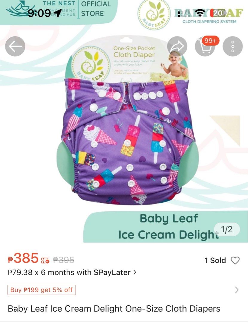 Bnew Baby Leaf Reusable Diapers (Category: Diapers & Baby Wipes) located in San Juan City. Submitted by lennychan90 (Listing ID 1312593109, Image 1). Description: Price is per piece Avail: +3 pcs ice cream purple - 1pc left +6 pcs animals/safari grey +6 pcs underwater blue Never used Baby Leaf reusable diaper Complete packaging SRP 395 Features: Generous sizing Snap buttons adjust the sizing to fit small, medium and large babies Trim, snug and co