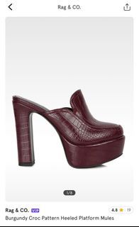 Burgundy Croc Pattern Heeled Platform Mules