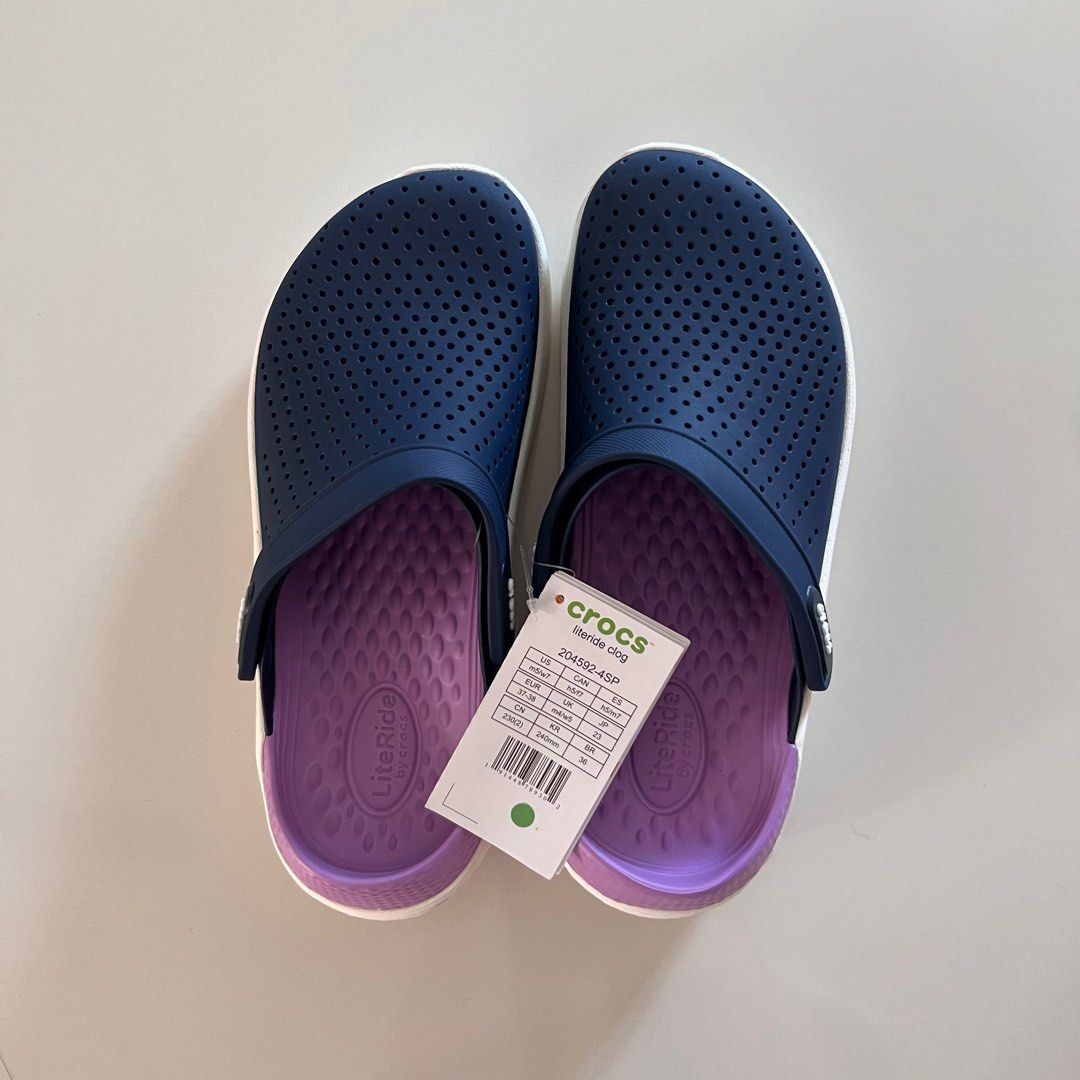 crocs literide clogs (navy, lavender), Women's Fashion, Footwear