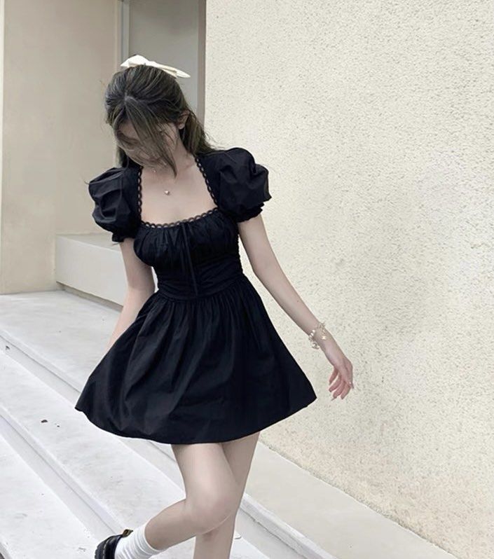 EXCLUSIVE Black Lace Coquette Babydoll Puff Sleeve Skater Dress Women s Fashion Dresses Sets Dresses on Carousell