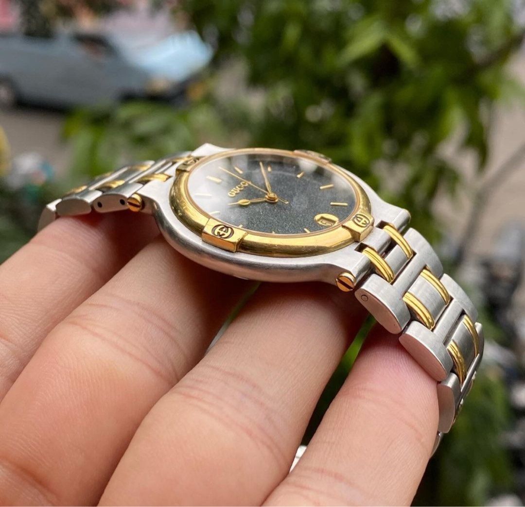 Gucci 9000G Two Tone Sand Dial Gold Plated Quartz 34mm