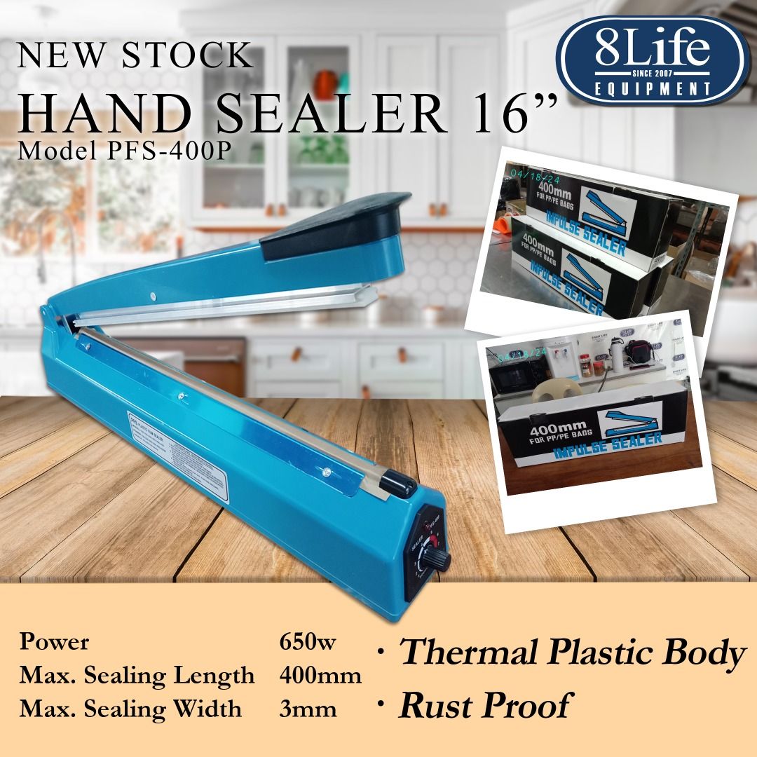 Hand Sealer 16 Inches P (Category: Industrial Equipment) located in Valenzuela. Submitted by eightlife_equipment (Listing ID 1312526483, Image 1). Description: OTHER AVAILABLE PRODUCTS: • Beverage Dispenser • Blender • Lemon Squeezers • Milk Tea Barrels • Cup Sealers - Manual/Automatic/Full Automatic • Cup Sealing Films • Chocolate Fountain • Tray Sealer • Rossetti Coffee Percolator • Drip Coffee Machine • Coffee Grinder • Cream Whipper • Ice Cru