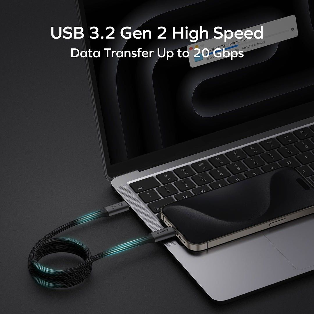 Momax mag.link 磁吸連接線USB-C to USB-C USB 100W 3.2 Gen 2x2 (1M) DC51, 手提電話,  電話及其他裝置配件, 充電器及電線- Carousell
