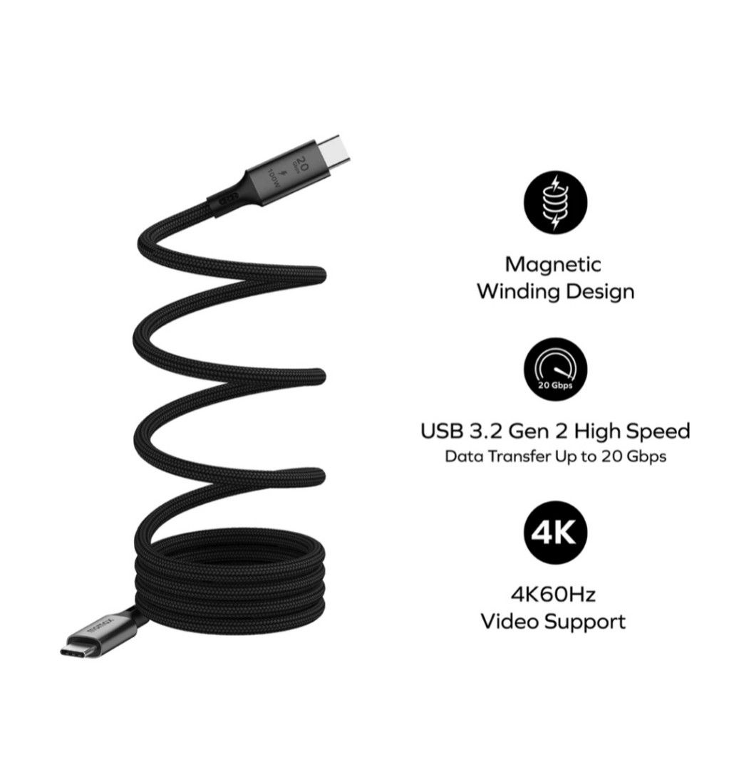 Momax mag.link 磁吸連接線USB-C to USB-C USB 100W 3.2 Gen 2x2 (1M) DC51, 手提電話,  電話及其他裝置配件, 充電器及電線- Carousell