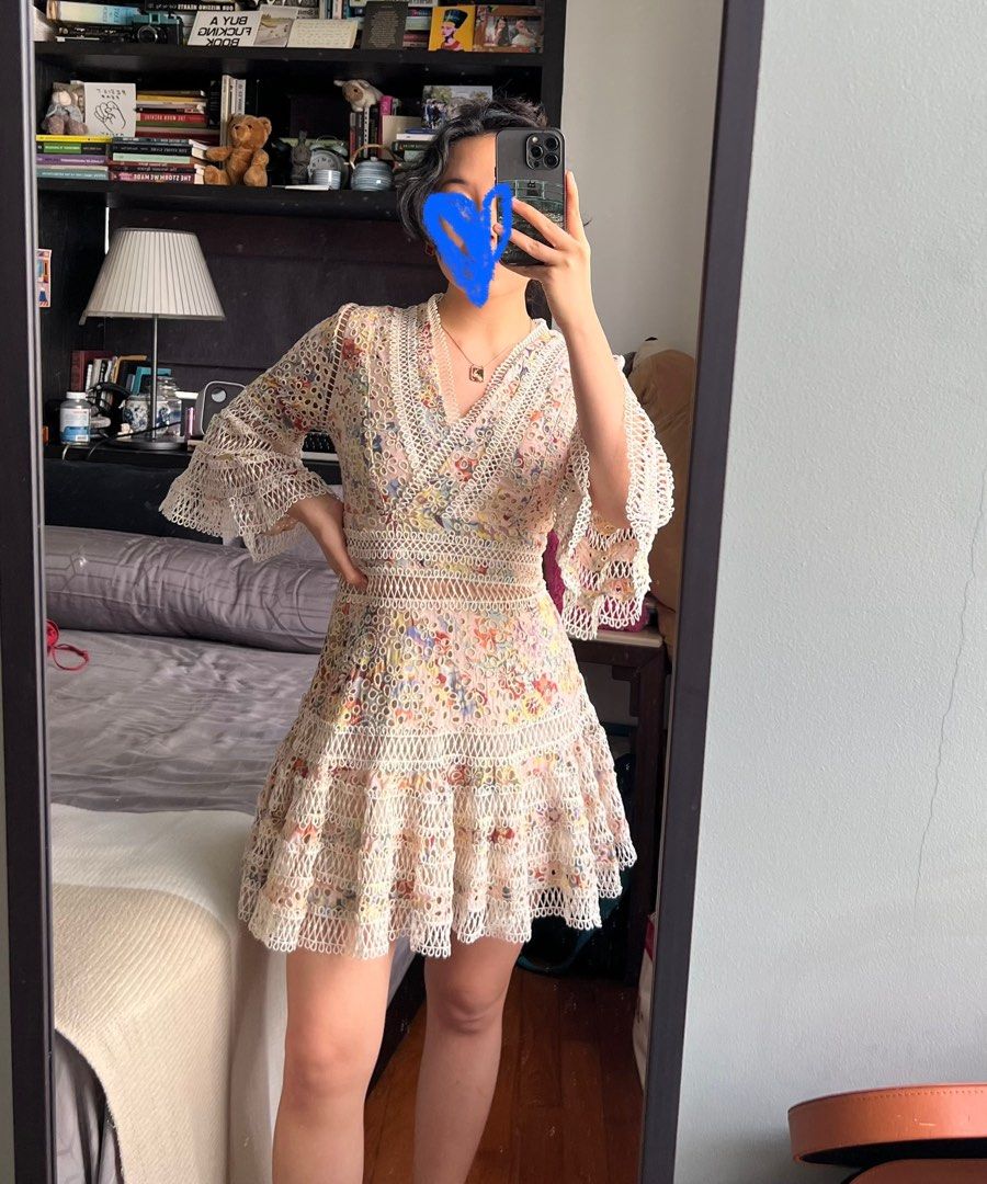 Peach Floral Eyelet Tea Dress Women s Fashion Dresses Sets Dresses on Carousell