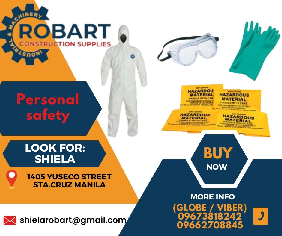 Personal safety (Category: Construction Tools & Equipment) located in Caloocan City. Submitted by shielaroba44709 (Listing ID 1312486783, Image 1). Description: Personal safety Coveralls Safety Goggles Gloves Disposable Bags SEND US MESSAGE FOR INQUIRIES ‼️‼️ Call: 09673818242 / 09662708845 Landline: 8636-3005 / 7746-6248 / 7002-2872 Look For: Shiela Robart Email: shielarobart@gmail. com robartconstructionsupplies@gmail. com 🔵100% Trusted Suppli