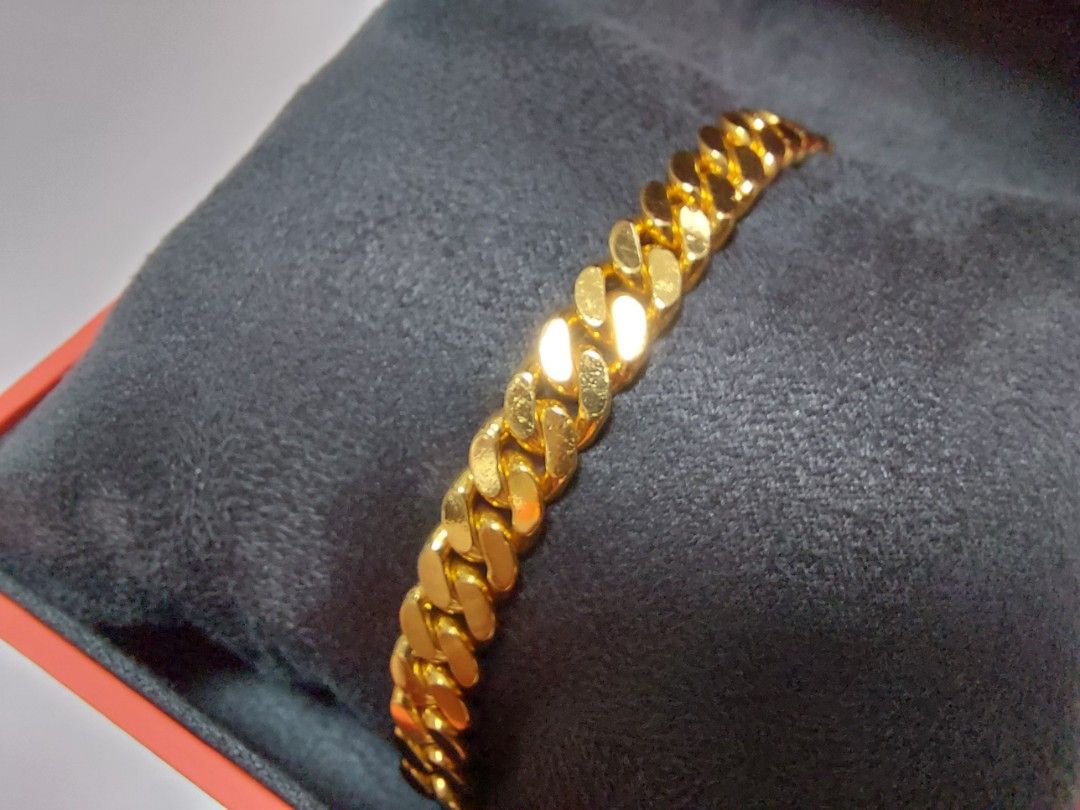 Poh Heng 916 Gold 6mm 2 sided cowboy cuban chain Bracelet 29.63g 17.1cm