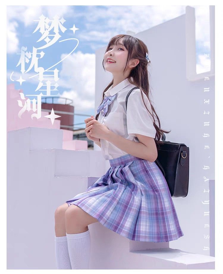 Readystock jk school student short skirt pleated Japanese Cosplay plaid purple blue plus size Women s Fashion Bottoms Skirts on Carousell
