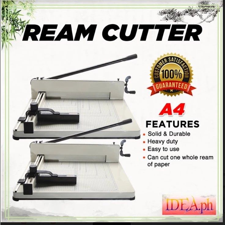 Ream Cutter A4 (Category: Craft Supplies & Tools) located in Manila. Submitted by cfchip (Listing ID 1312596039, Image 2). Description: Pressing tightly, easily cutting and changing blade • Cutting rate is very high • Sharp knife edge • Durable • Accurate cutting • Regular Cutting Surface • Ream Paper Cutter A4 size with measuring scale.
