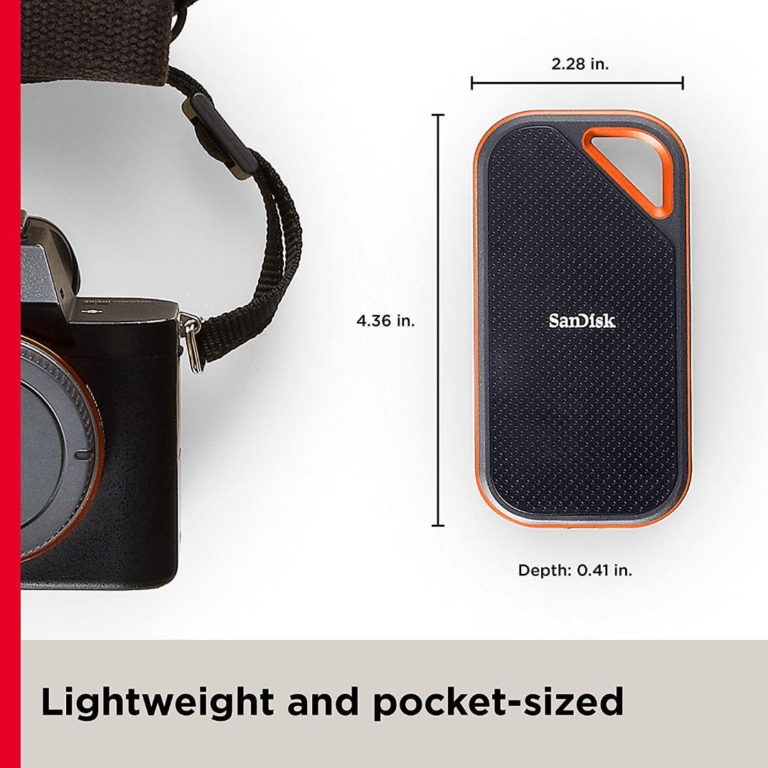 SanDisk 2TB Extreme Pro V2 Portable SSD External Solid State Drive SDSSDE81-2T (Category: Computer Parts) located in San Juan City. Submitted by princessshyph (Listing ID 1245833717, Image 3). Description: Fast and Dependable Get powerful NVMe™ solid state performance featuring 2000MB/s2 read/write speeds in a portable drive that’s reliable enough to take on any adventure. Work Faster and Longer Save time storing and transferring data with the fo