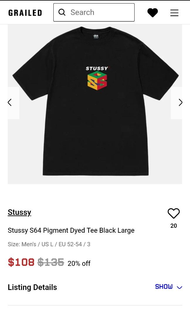 トップス Stussy S64 Pigment Dyed Tee Black OURS Stussy S64 N64 Pigment Dyed Tee Black Large New Confirmed | eBay